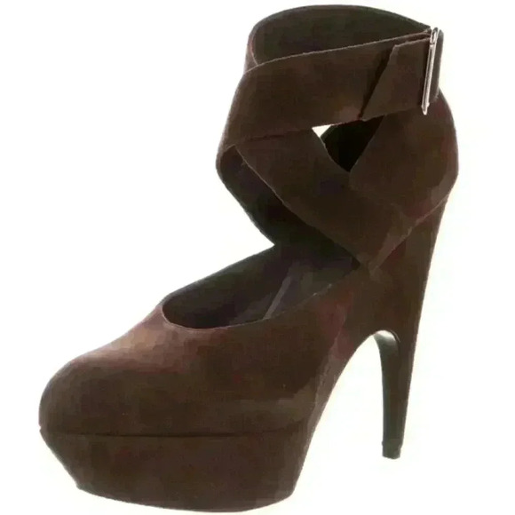YSL Authentic Vintage Suede Ankle-Strap Platform Pumps - Picture 11 of 14